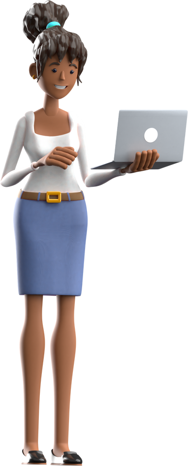 3D female character using laptop