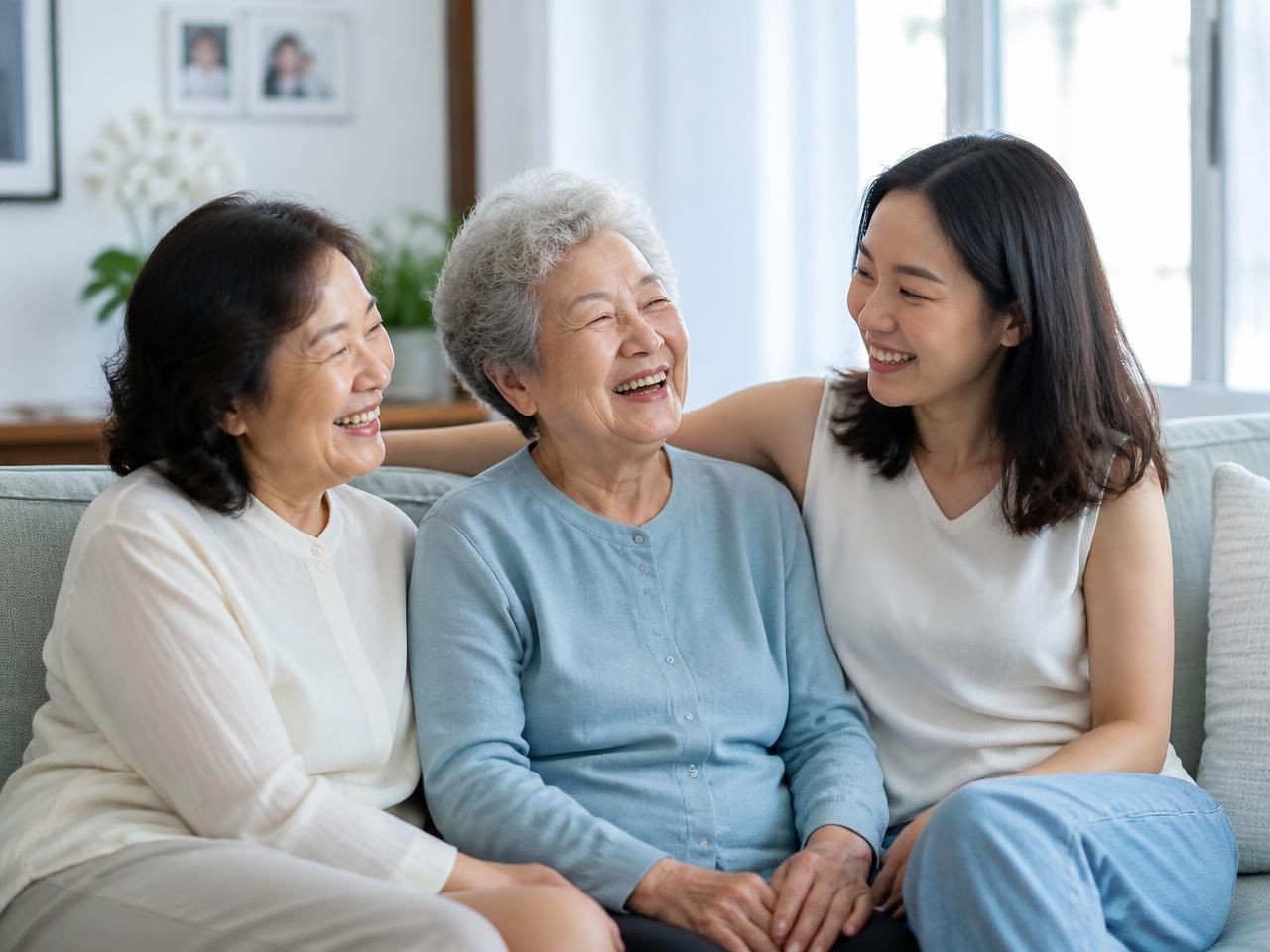 Three generations of a family together at home